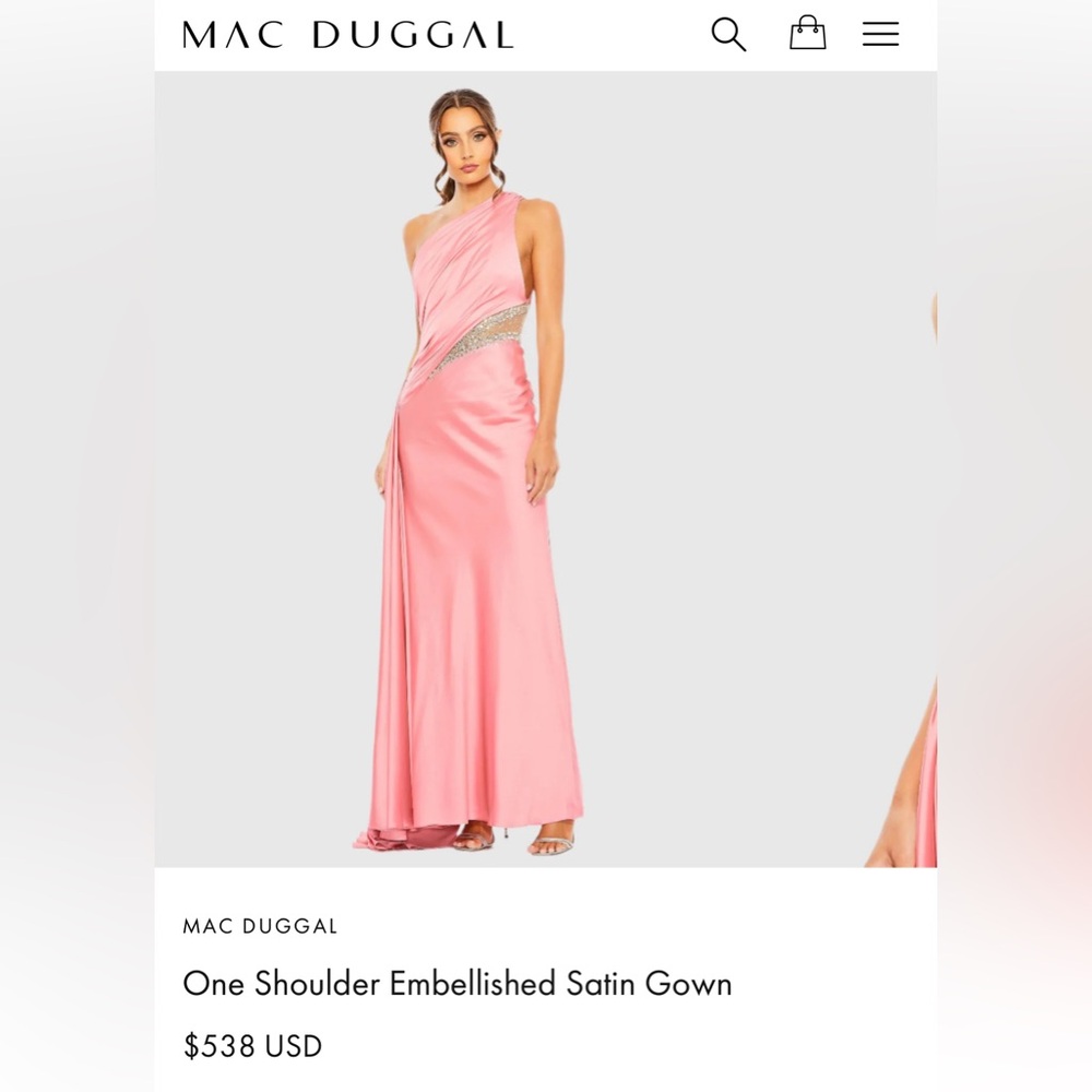Mac Duggal One Shoulder Embellished Satin Gown